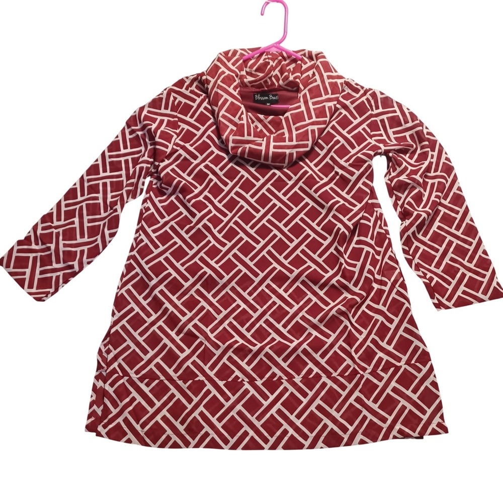 Blossom Boutique Red White Geometric Cowl Neck Tunic Top 7TUN008 Womens Medium